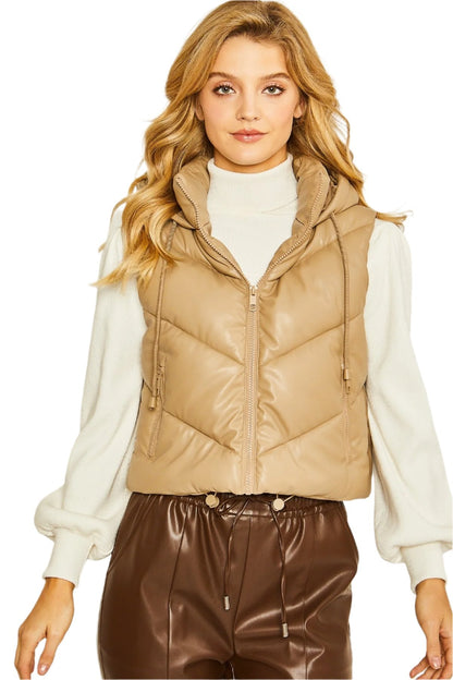 PU Faux Leather Chevron Puffer Vest