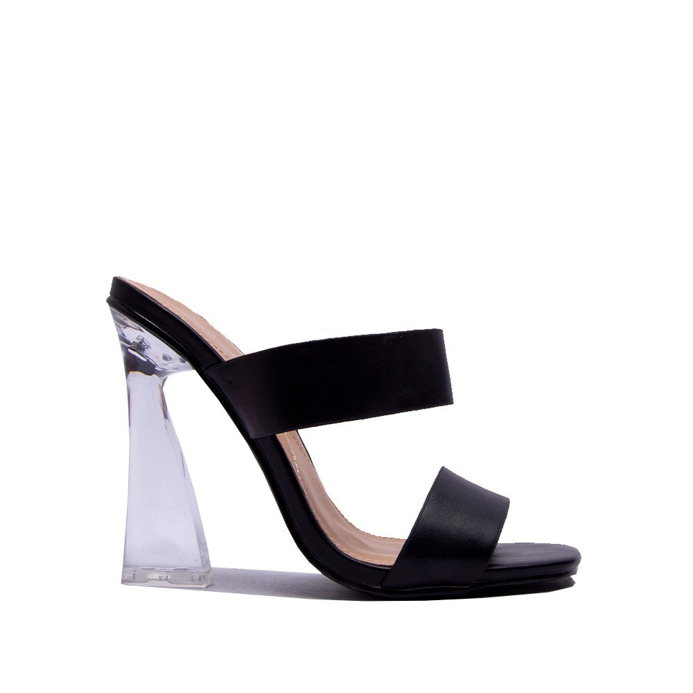 Womens Double Strap Lucite Slide Heel Sandals - Black