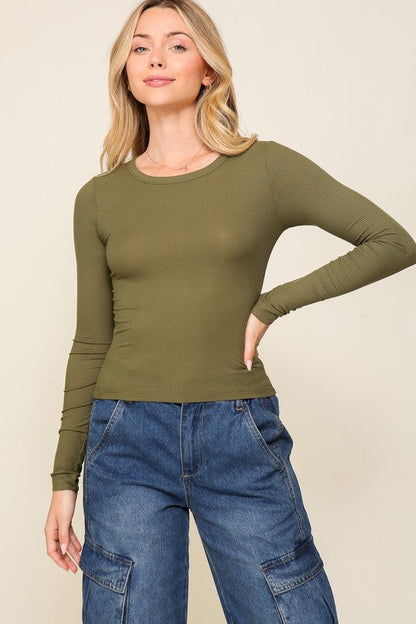 Long Sleeve Round Neck Basic Knit Top