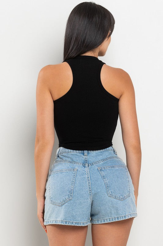 Round Neck Sleeveless Crop Top