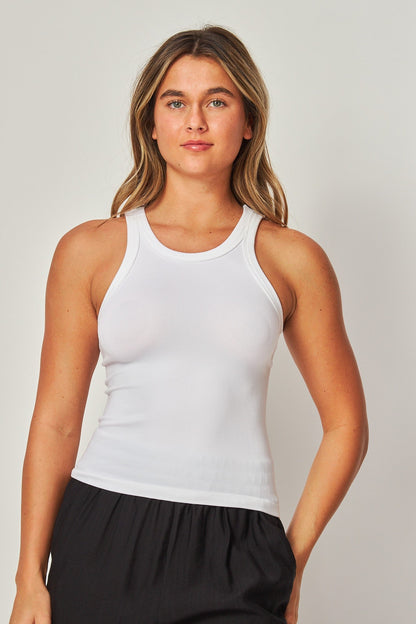 Fine Ribbed Seamless High Neck Tank Top