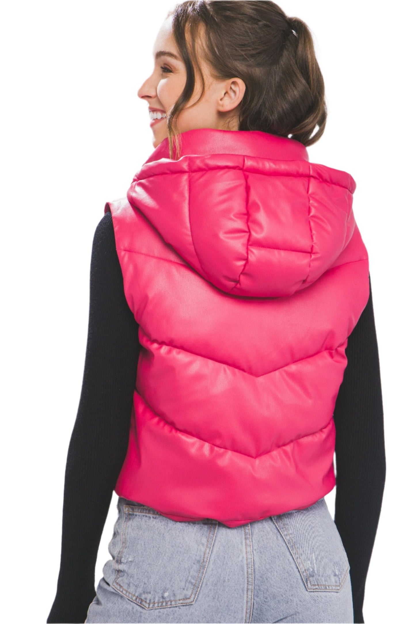 PU Faux Leather Chevron Puffer Vest