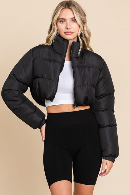 Cropped Front Zipper Puffer