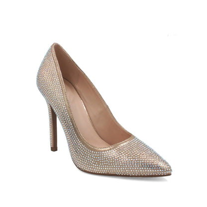 Womens Rhinestone Slip On Stilleto Pumps - Cream