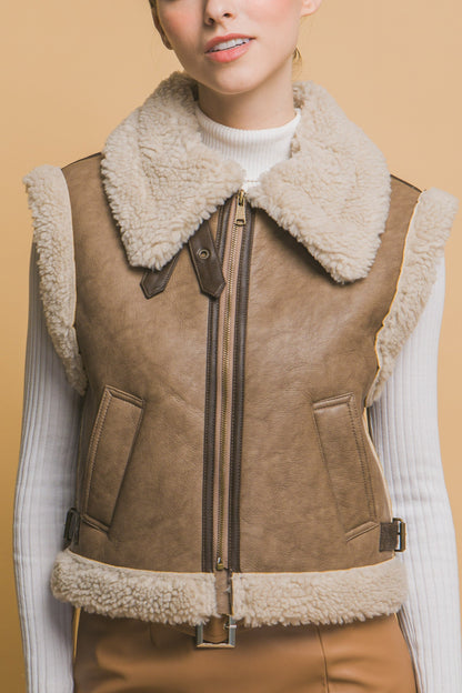 Faux Leather Shearling Vest